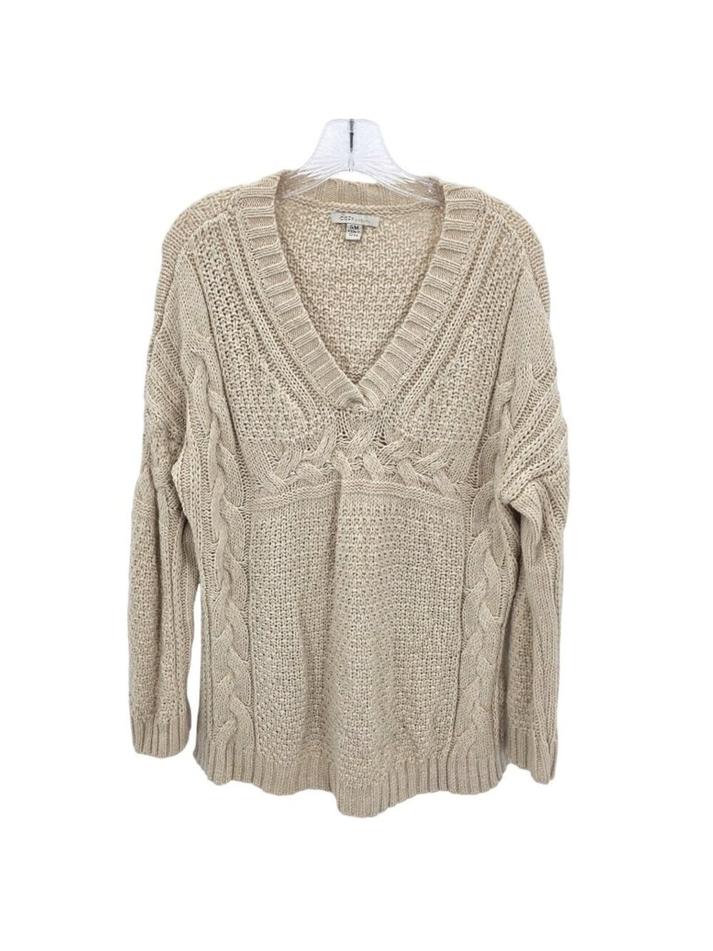 Cozy Casual Sweater Womens M Beige Cable Knit Pullover Tunic Cottagecore Relaxed